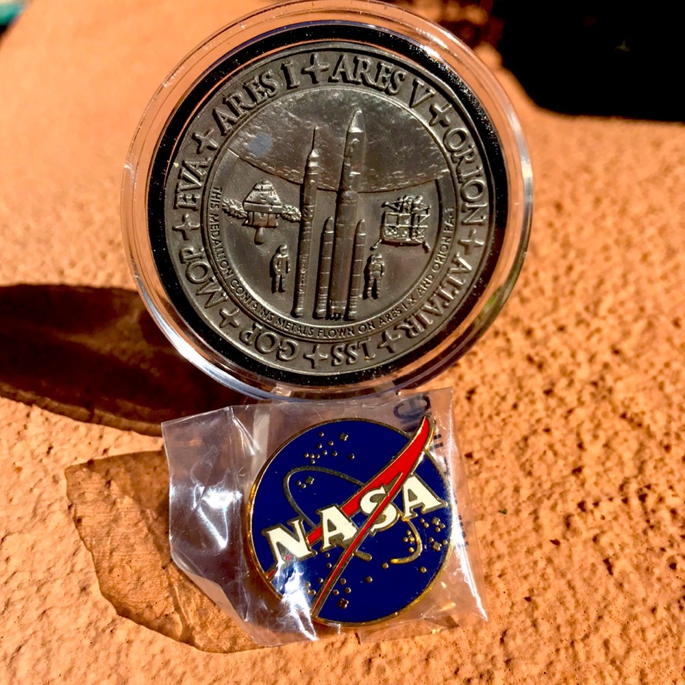 NASA Constellation Coin containing flown metal and NASA logo pin